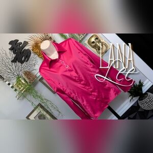 Lana Lee Hot Pink Satin Bling Dress Shirt Blouse MD